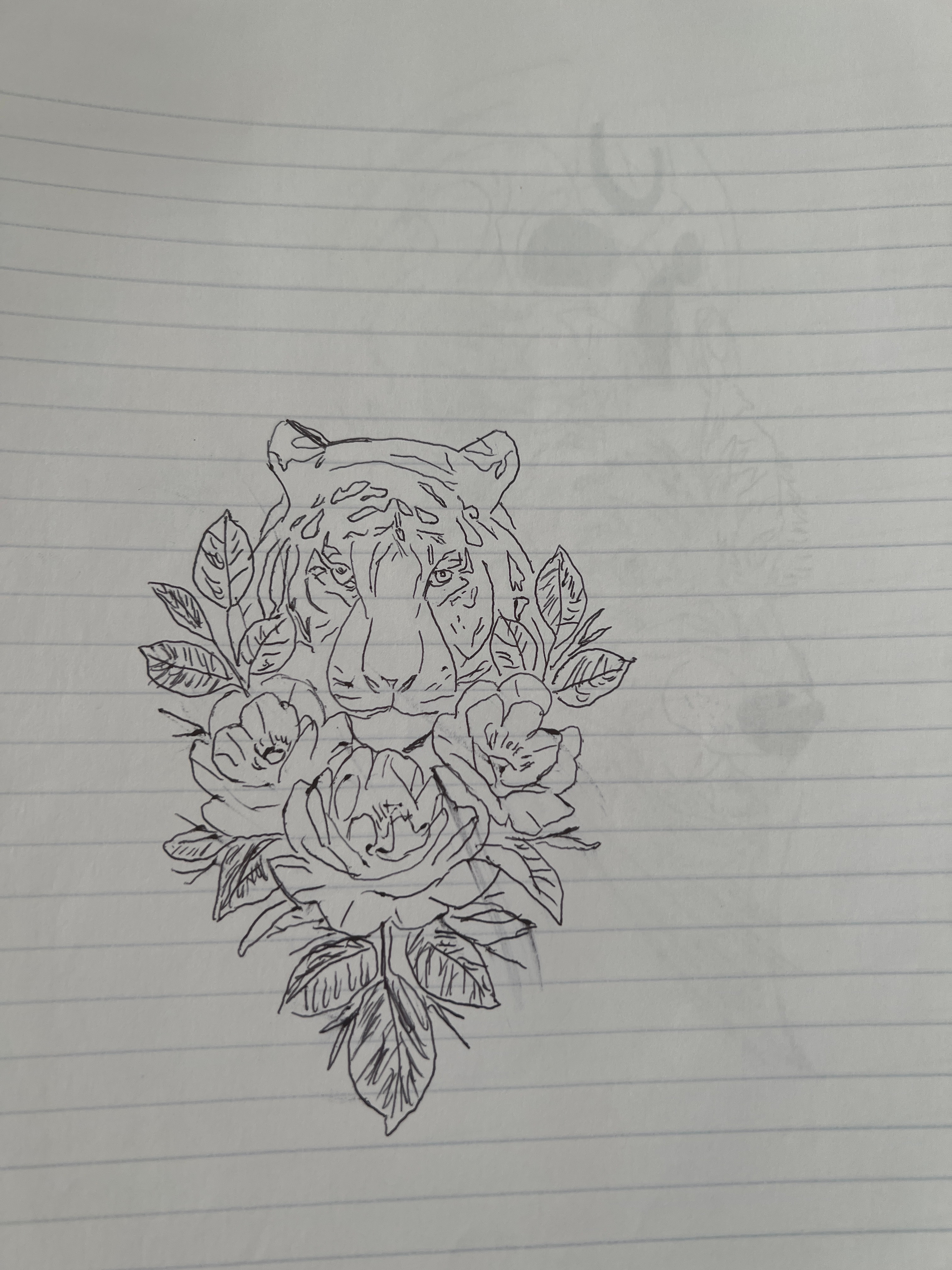 Tiger surrounded by flowers