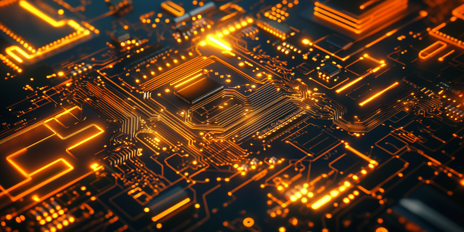 U3671115261 A Vibrant Golden Circuit Board Depicti