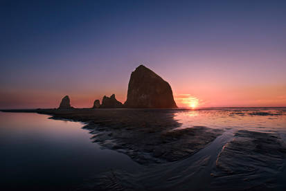 Haystack Rock at Sunset. Cannon Beach, Oregon.