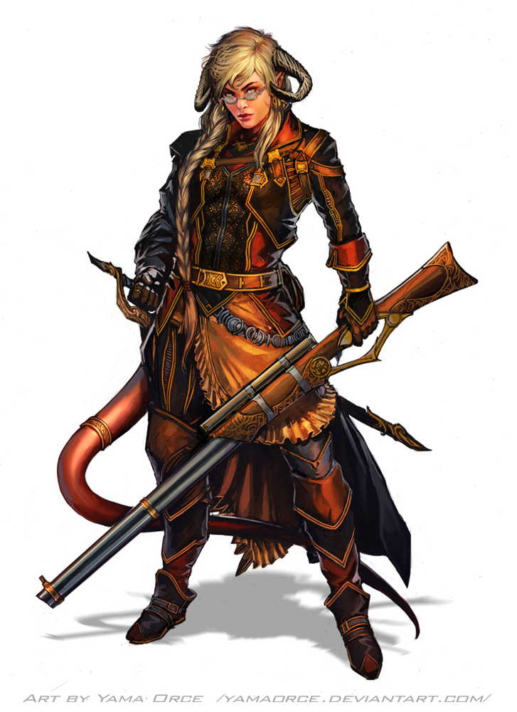 Tiefling Gunslinger by Yama Orce. https://yamaorce.deviantart.com/art/Corne...