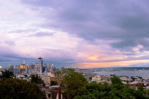 Seattle Skyline Stormy Sunset