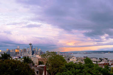 Seattle Skyline Stormy Sunset