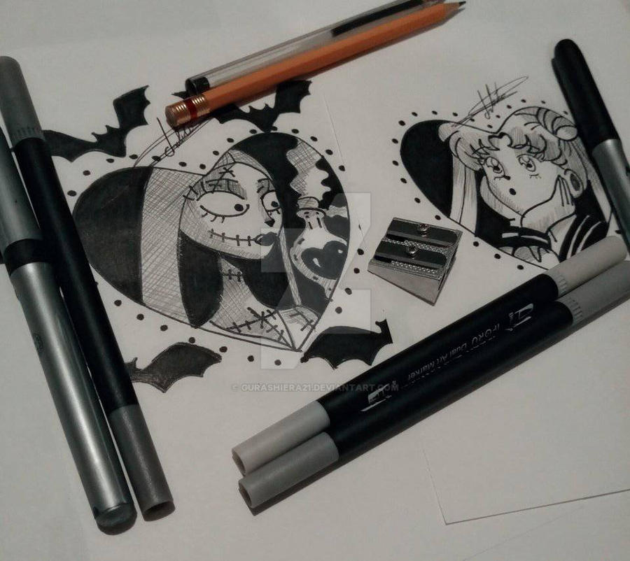 Sally Skellington and Usagi Tsukino Line Art