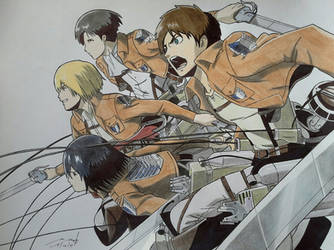 Eren, Mikasa, Armin, and Levi