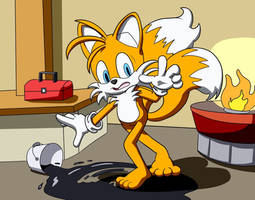 Tails Accidentially Steps on Oil