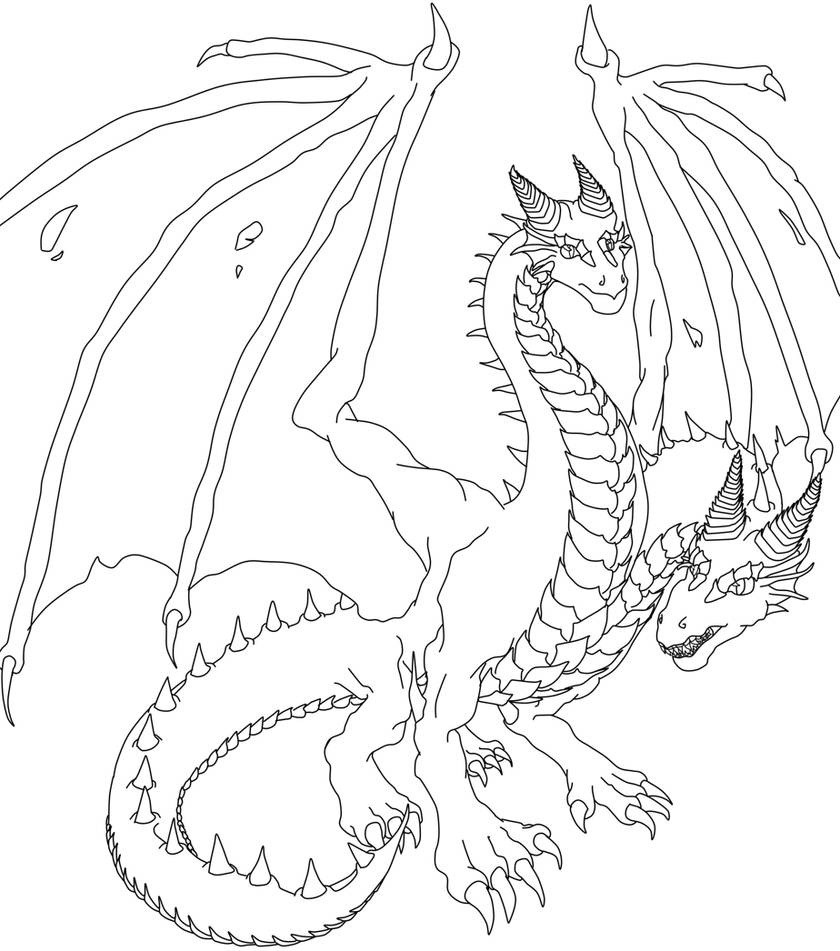 Two Headed Dragon Lineart by Lathrin on DeviantArt