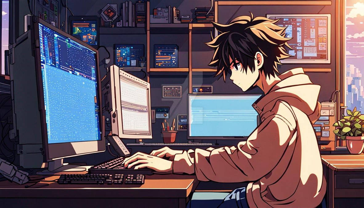 Depicting An Anime Boy Deeply Engrossed In Coding by NadeeraDayan on ...