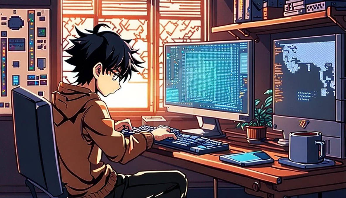 Depicting An Anime Boy Deeply Engrossed In Coding by NadeeraDayan on ...