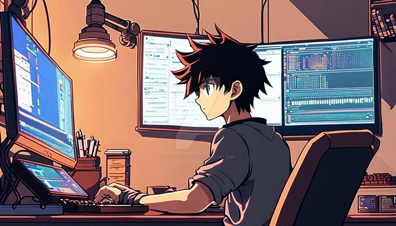 Depicting An Anime Boy Deeply Engrossed In Coding by NadeeraDayan on ...
