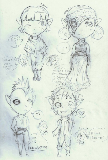 Anita, Sarita, Iro and Stemo sketches