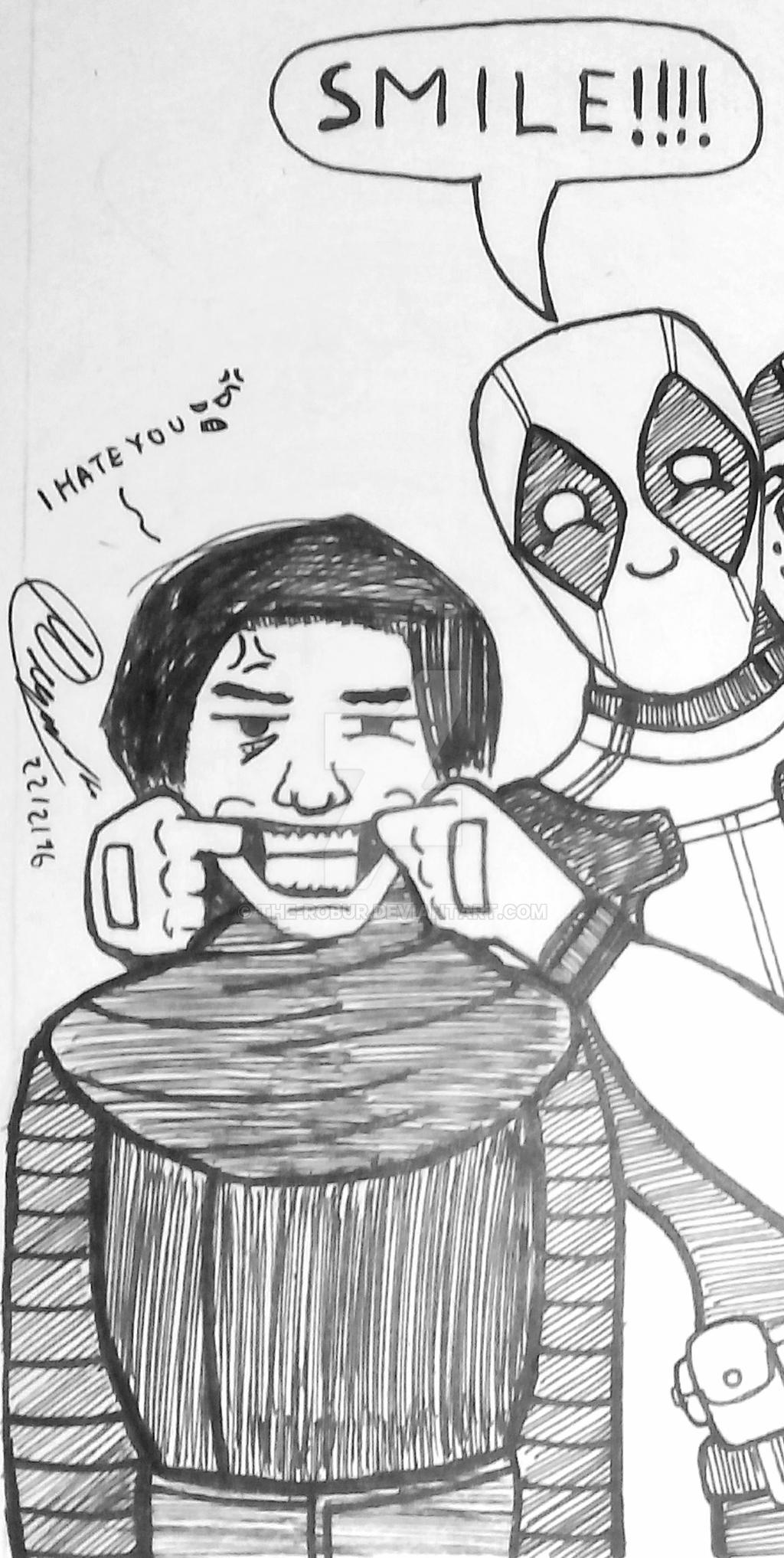 Deadpool and Kylo Ren taking a selfie