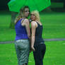 two girls in the rain