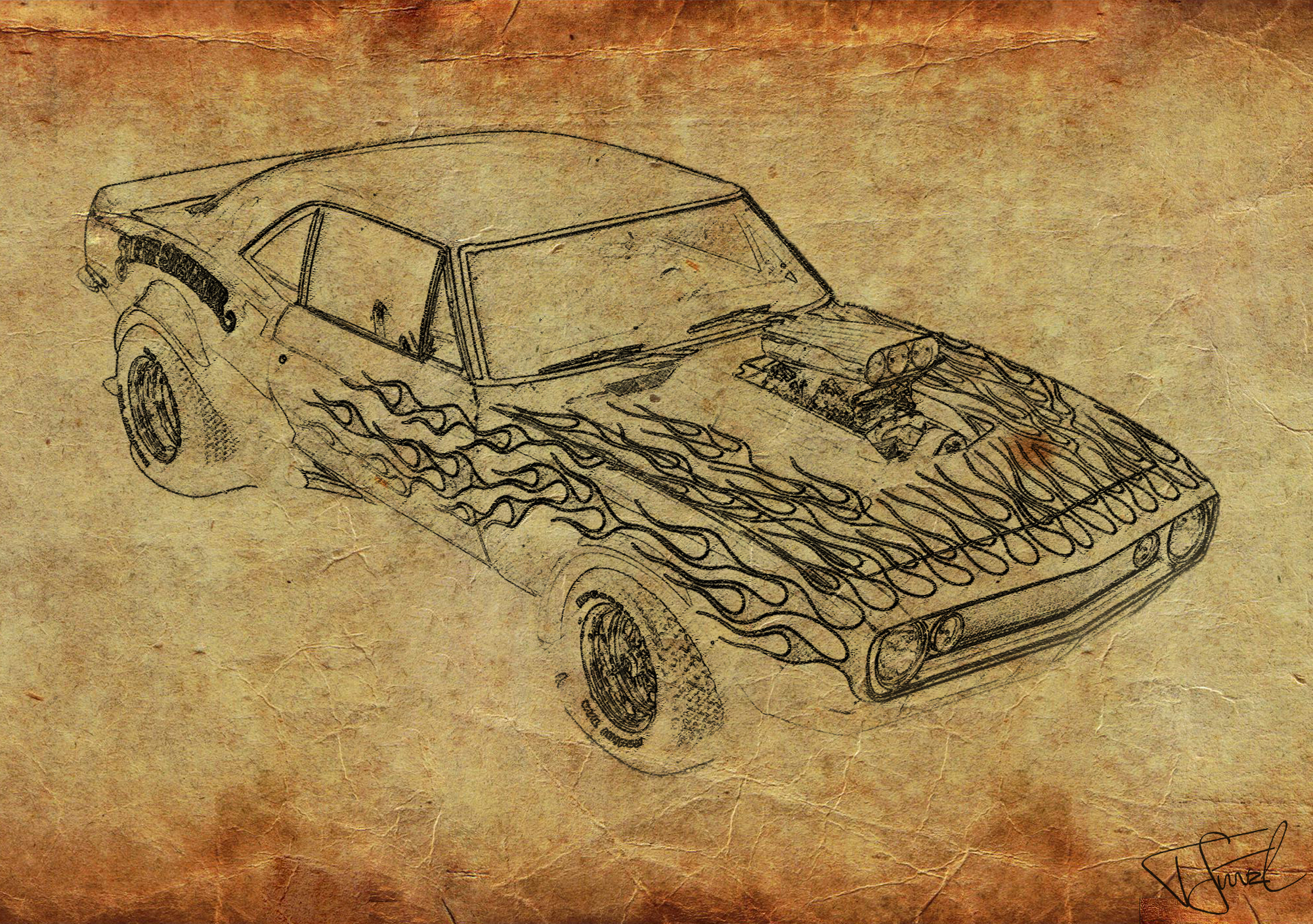 Muscle Car Sketch 1407x2000 Muscle Car Drawing by DerSchneemann on DeviantArt