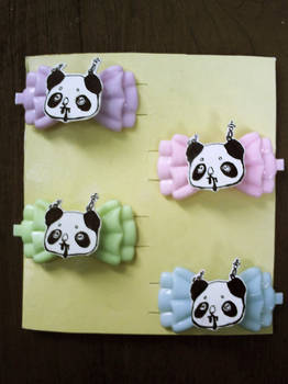 Rainbow panda hair clip set