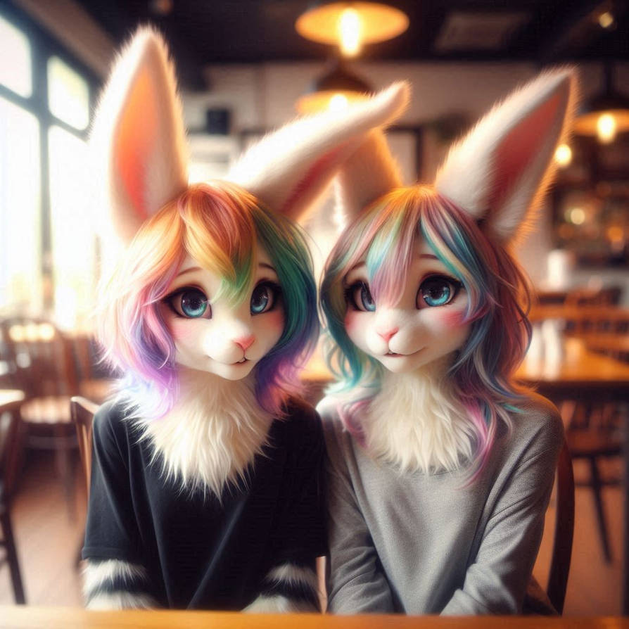 At the cafe with the rabbits by FoxdenAI on DeviantArt