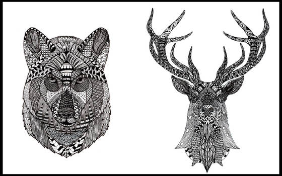 Wolf and Stag Zentangle