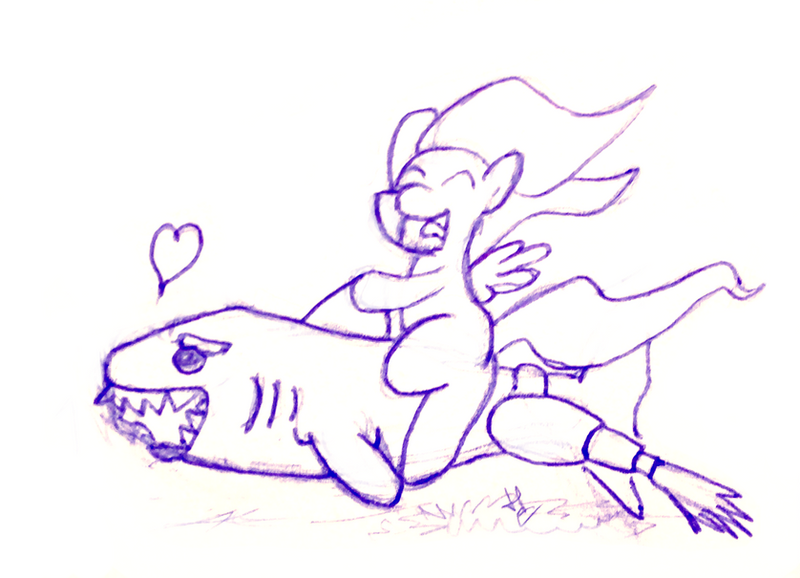 Fluttershy Riding A Jet Driven Shark - WIP