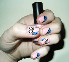 Pink and Blue Owl Nails