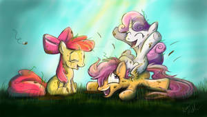 Cutie Mark Crusaders play in a field