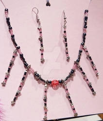 Pink and Star Bead Necklace and Earring Set