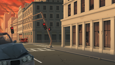 City Street Under Attack - Background Art