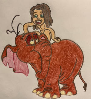 Tarzan riding on Tantor