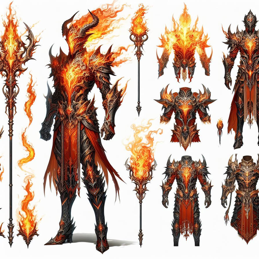 Fire Elemental Armor And Weapon Set by dhimascpw on DeviantArt