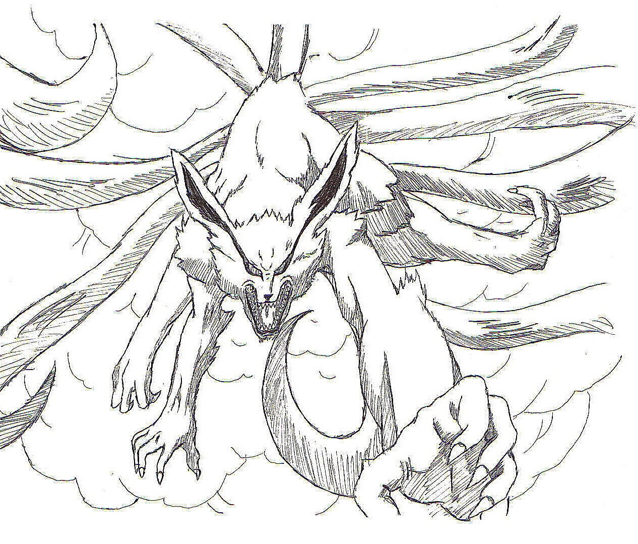 Nine Tailed Fox Drawing Outline - Esclavadeunabusqueda