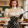 Ah; the 50's were such a stylish time for the school of sluts. So much satin, such lovely blouses...