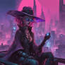 Cyberpunk Witch Casting A Rooftop Ritual