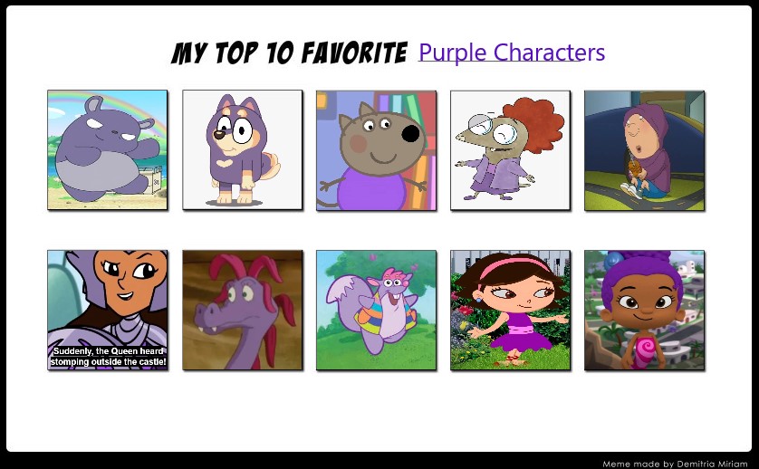 Purple Character Examples my top 10 favorite Purple Characters by julinhafidelis on DeviantArt