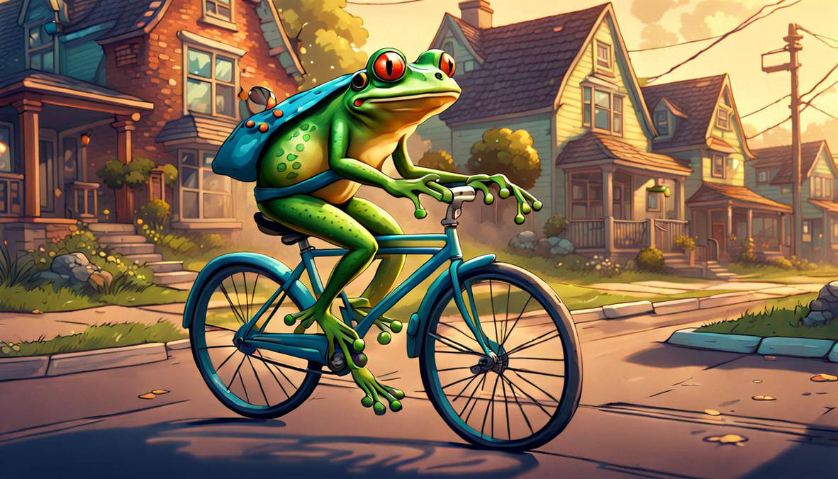 Frog Riding A Bicycle On Suburban Street by dianedarcy999 on DeviantArt