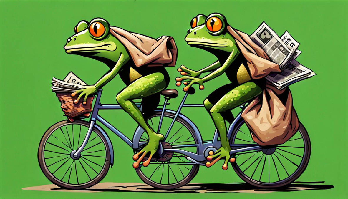 Frog Riding A Bicycle Delivering Rolled Up Newspap by dianedarcy999 on ...