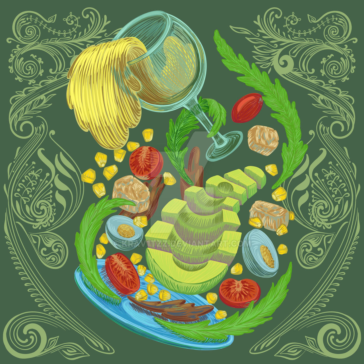Salad with wine