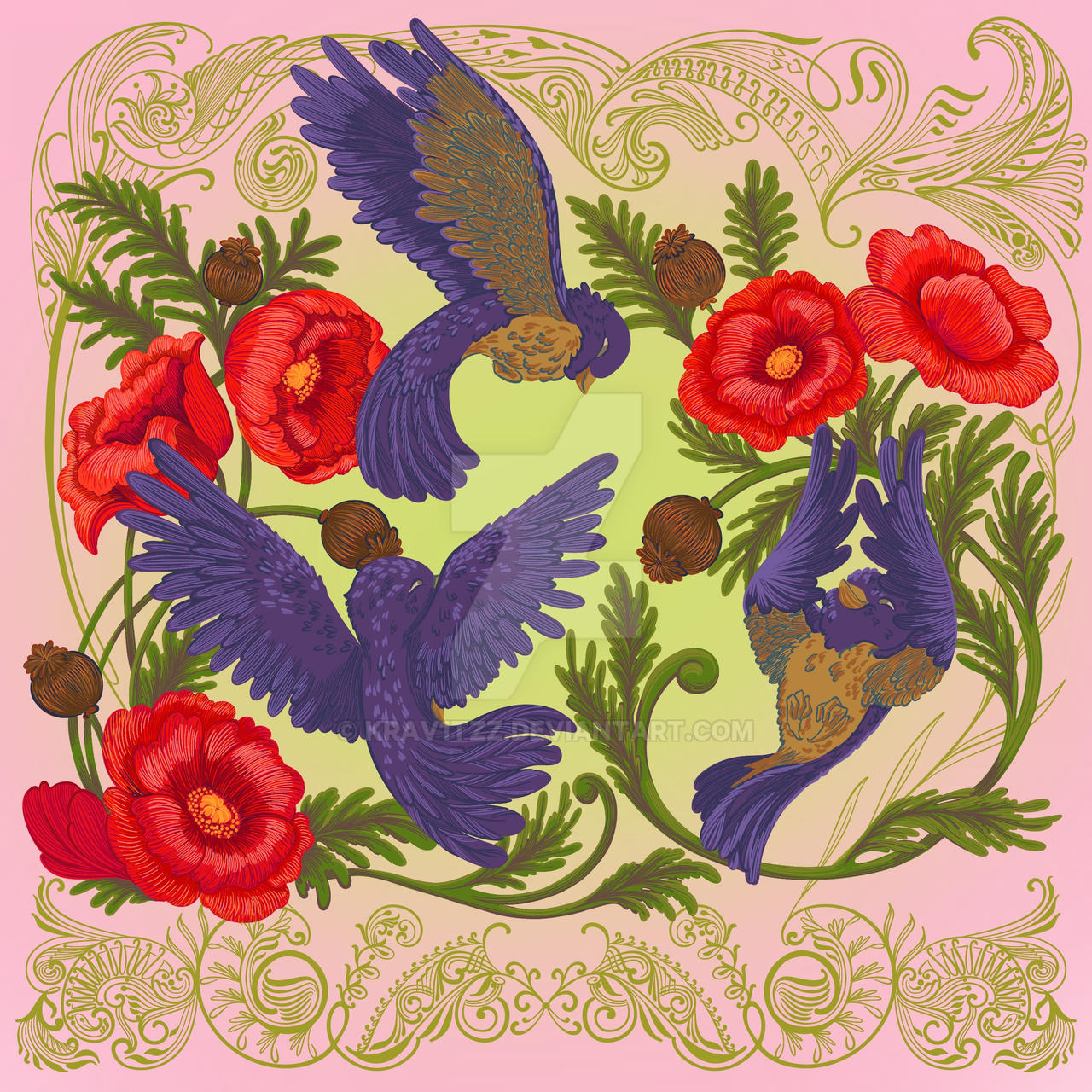 Birds and poppy