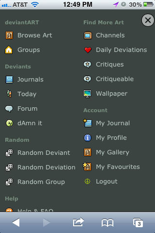 New Deviantart Mobile Site  Navigation By Danlev-d by ikazon