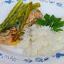 Salmon and Asparagus Served with Rice