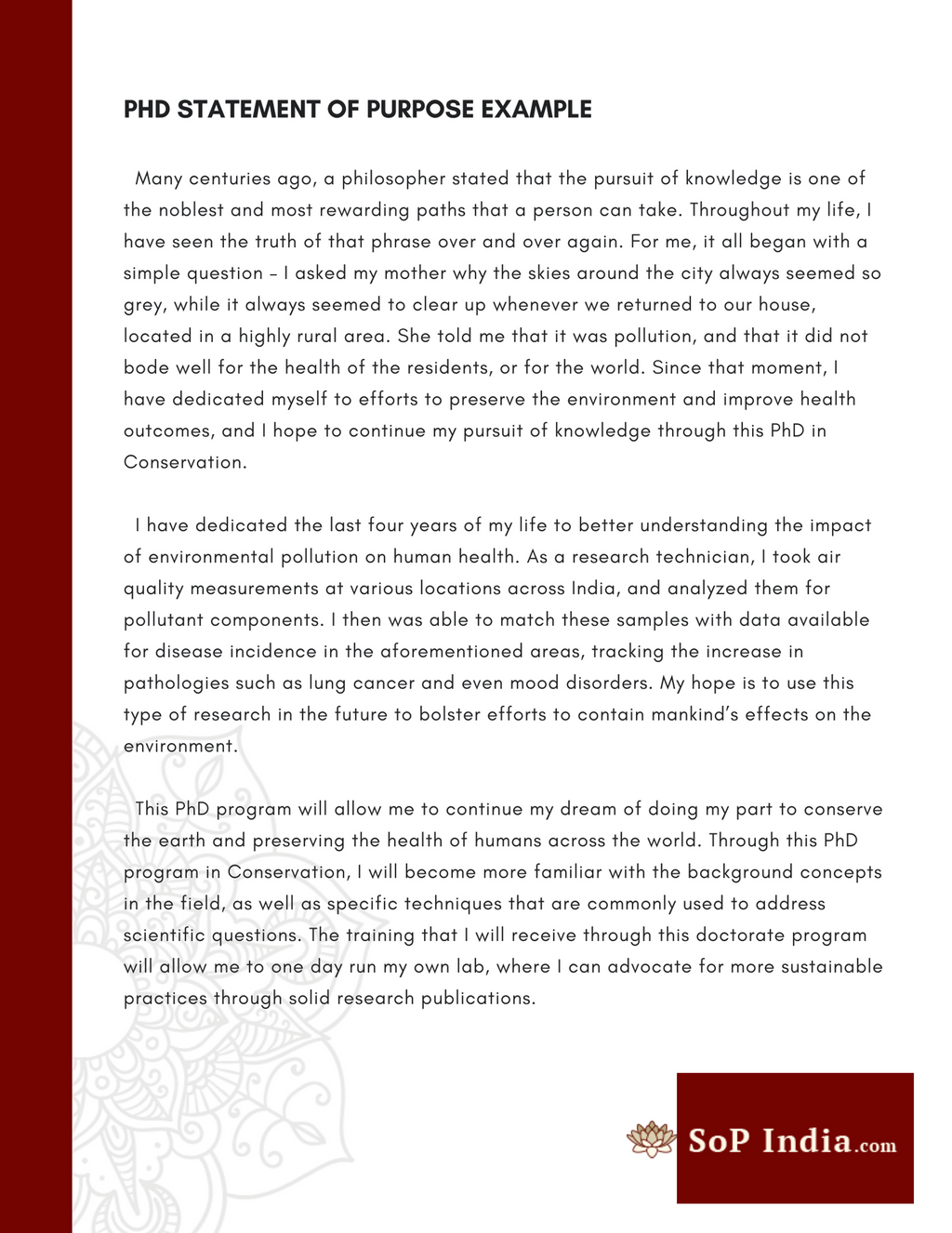 PHD Statement of Purpose Example by SoPIndia on DeviantArt