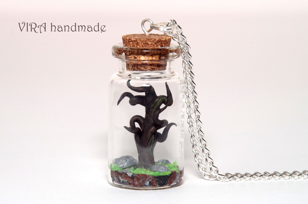 Old tree in a glass jar necklace