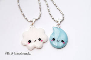 Kawaii Cloud and Rain Drop Best Friends Necklaces by virahandmade