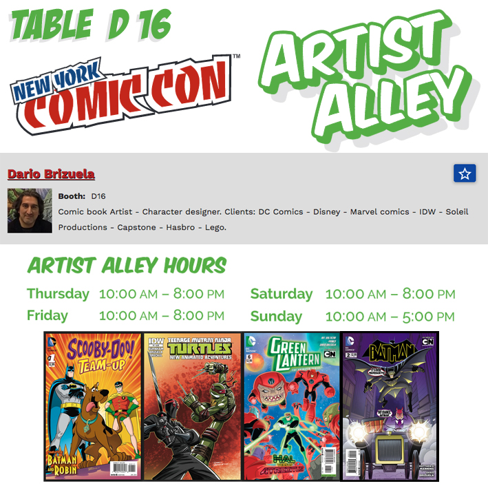 New York Comic Con 2016 Artist Alley info.