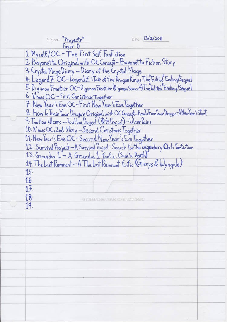 List of 'Writings'-or-whatever