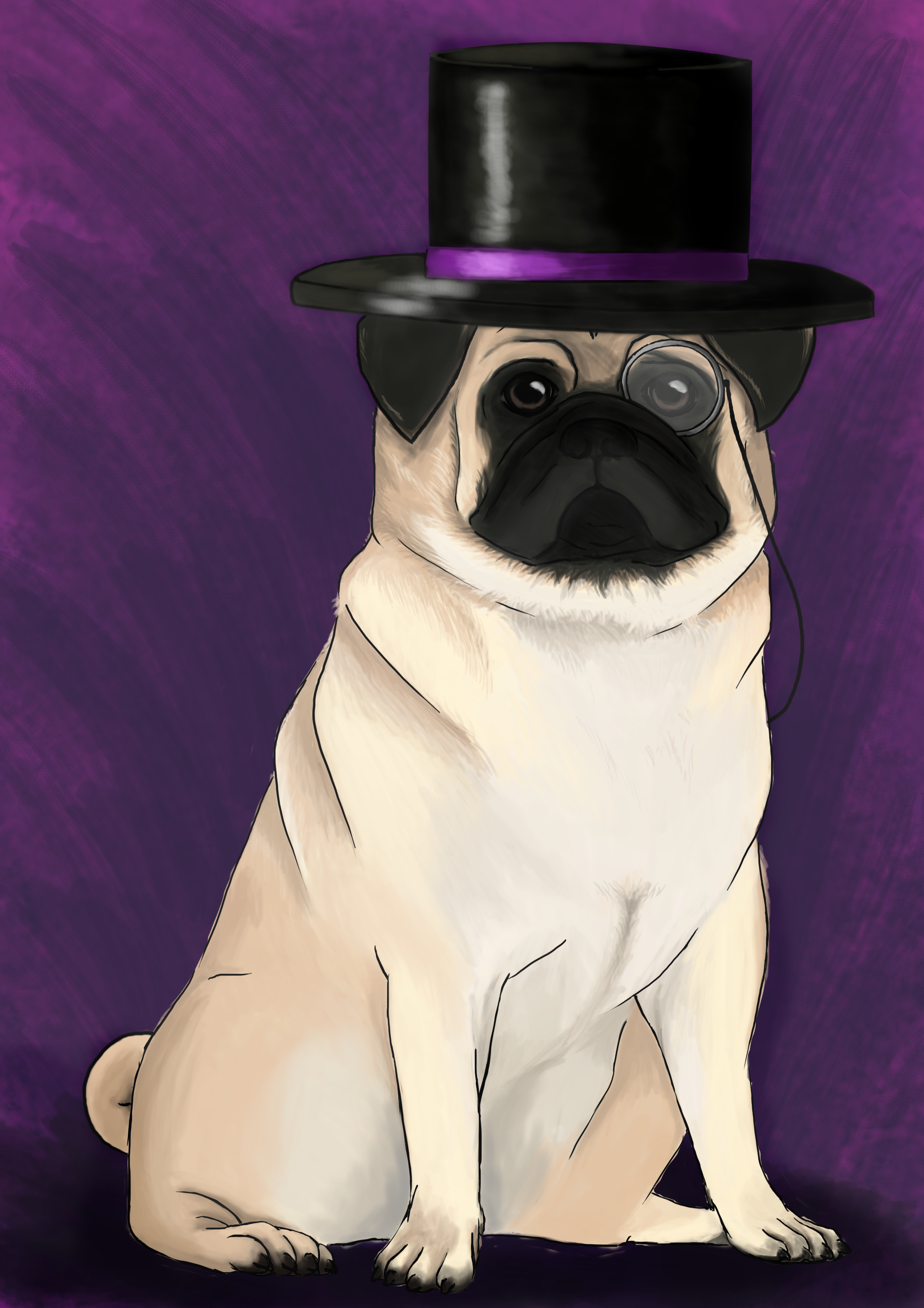 Pug in shop a top hat