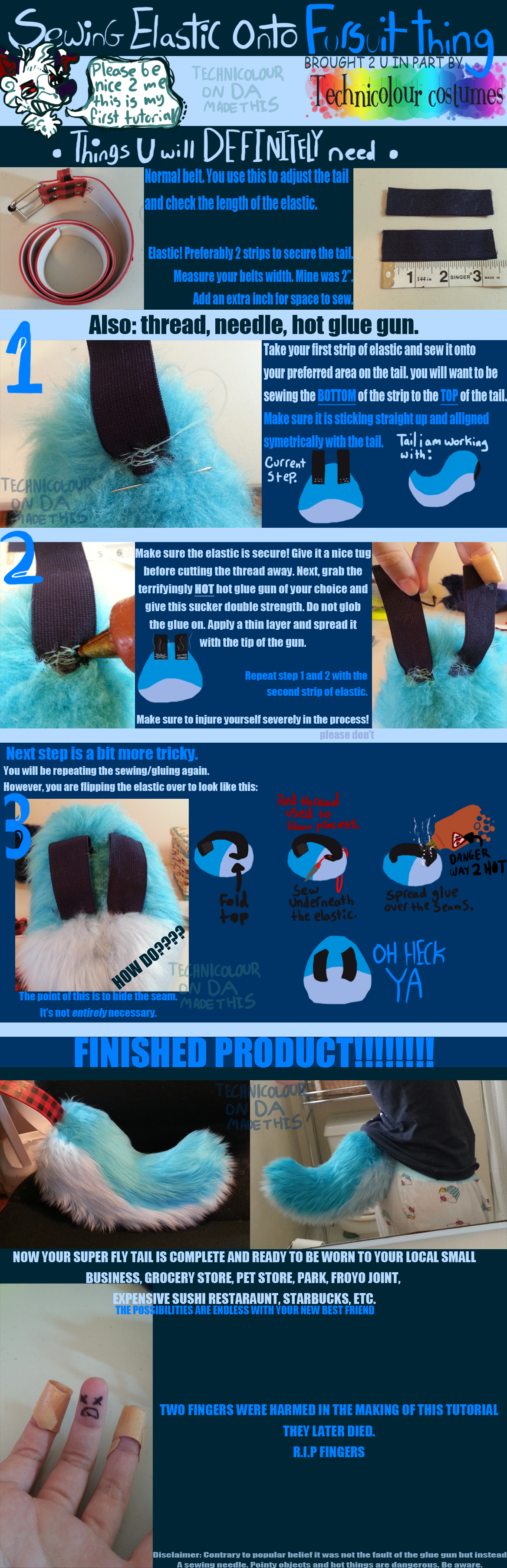 FURSUIT TUTORIAL: Sewing Elastic Onto Your Tail by TECHNlCOLOUR