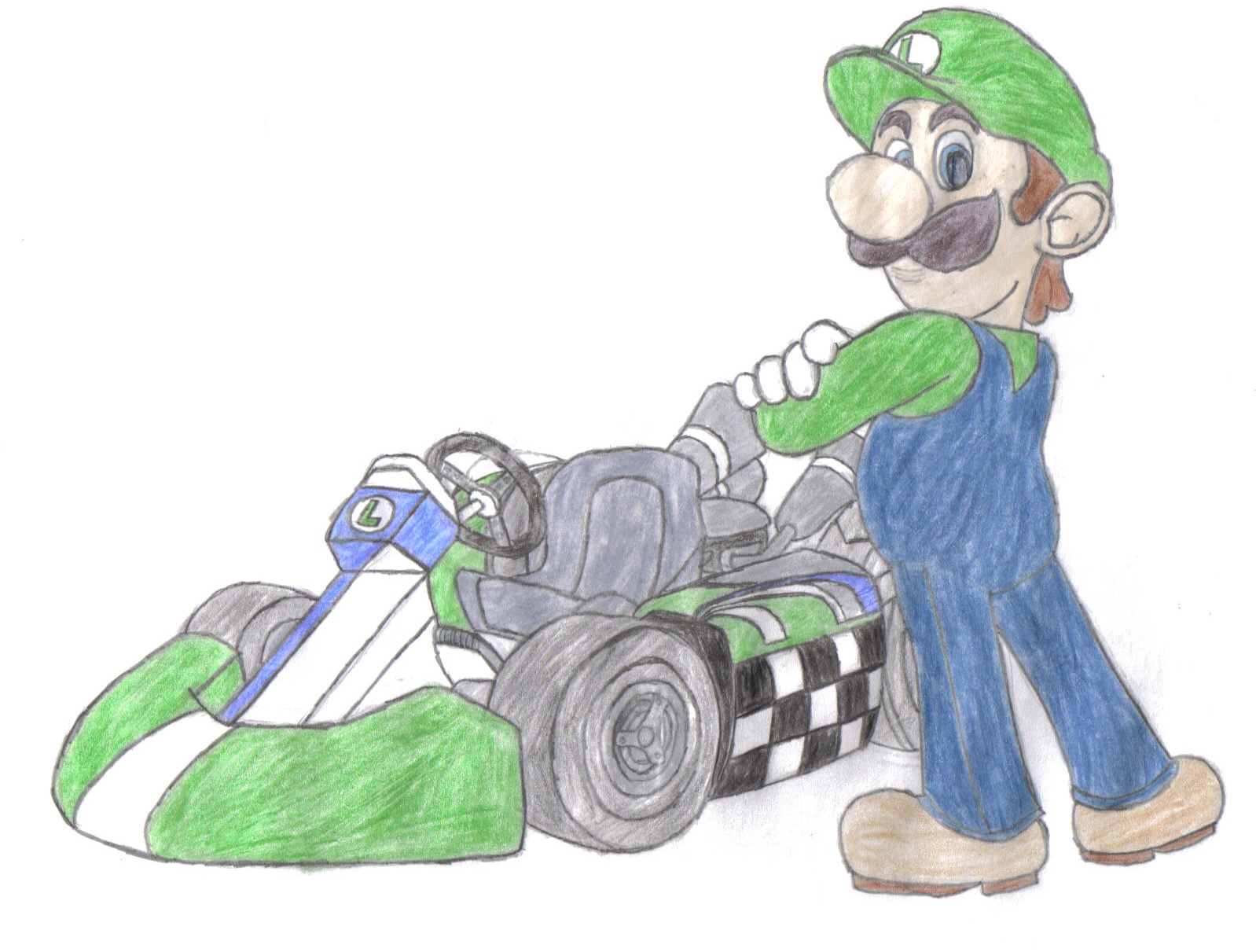 luigi and kart hand-drawn