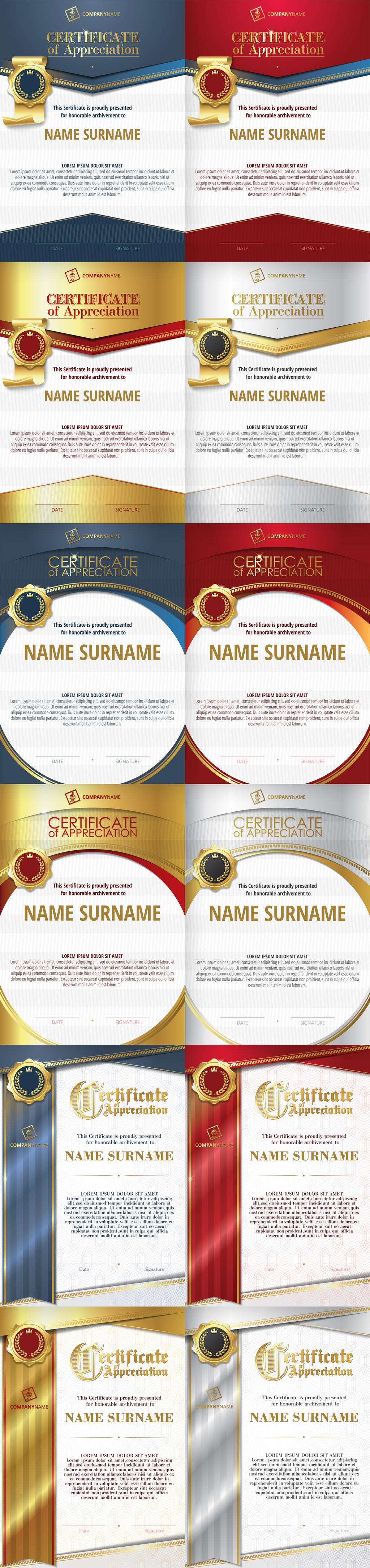 Templates of Certificate of Appreciation. Vector.