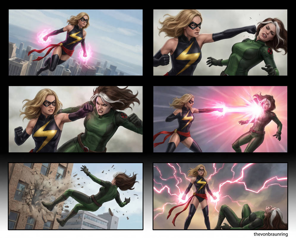 Ms. Marvel vs Rogue by thevonbraunring on DeviantArt