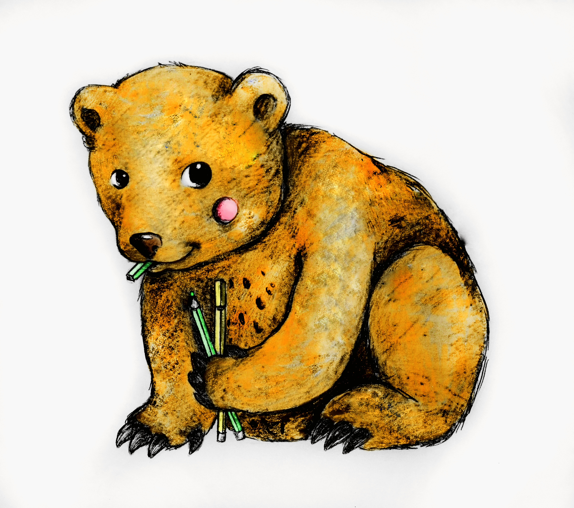 Bear with stabilo markers.