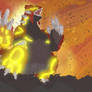 Primal Groudon erupting from the lava