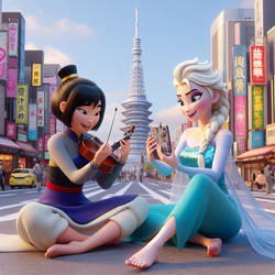 Mulan and Elsa in Tokio